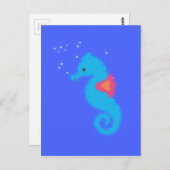 Blue Cartoon Seahorse Briefkaart (Voorkant / Achterkant)