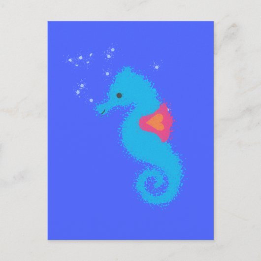 Blue Cartoon Seahorse Briefkaart (Voorkant)