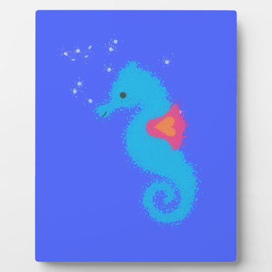 Blue Cartoon Seahorse Fotoplaat (Voorkant)