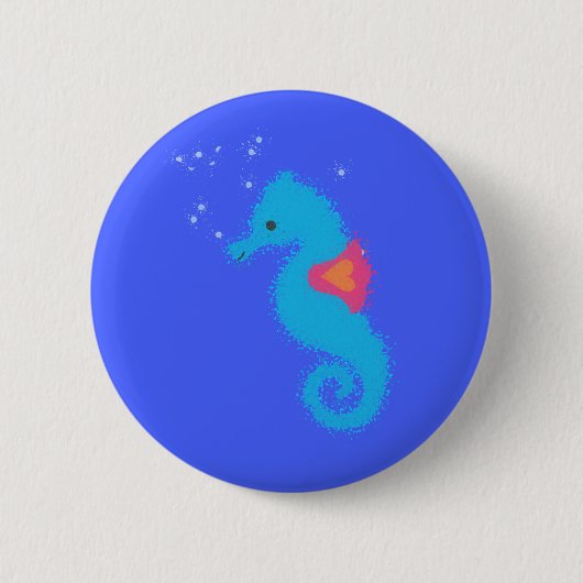 Blue Cartoon Seahorse Ronde Button 5,7 Cm (Voorkant)