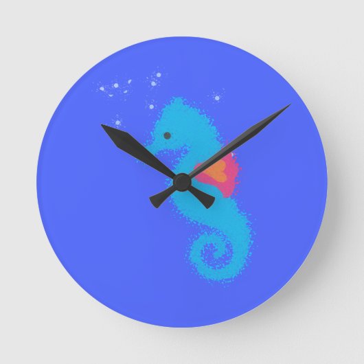 Blue Cartoon Seahorse Ronde Klok (Voorkant)