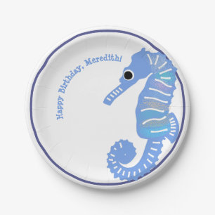 Blue Cartoon Seahorse Schattige Party Papieren Bordje