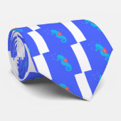 Blue Cartoon Seahorse Stropdas (Opgerold)