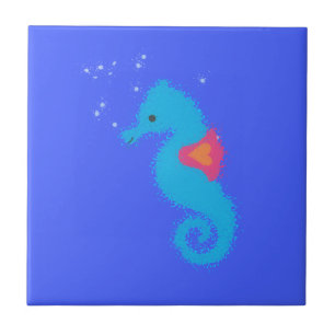 Blue Cartoon Seahorse Tegeltje