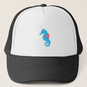 Blue Cartoon Seahorse Trucker Pet