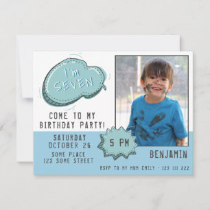Blue Cartoon Speech Bubble Boy Foto van Birthday