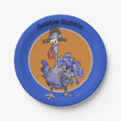 Blue Cartoon Turkey Gobble Papieren Bordje (Voorkant)