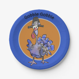Blue Cartoon Turkey Gobble Papieren Bordje