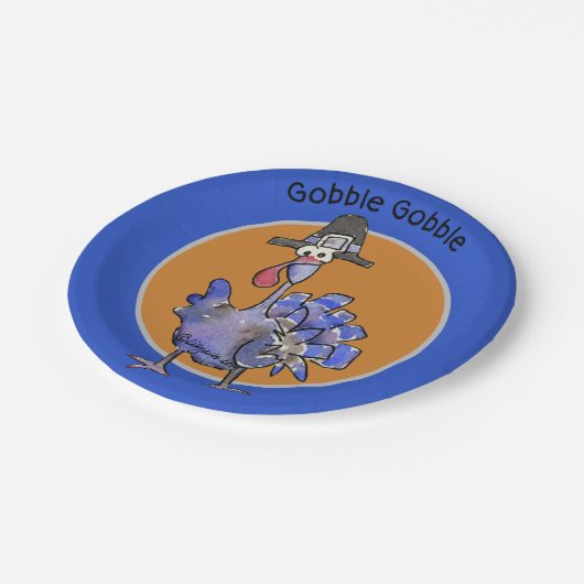 Blue Cartoon Turkey Gobble Papieren Bordje (Gekanteld)