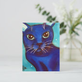 Blue Cat Full Moon Briefkaart (Staand voorkant)