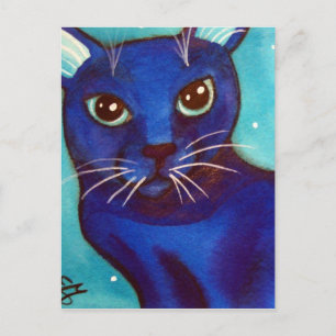 Blue Cat Full Moon Briefkaart