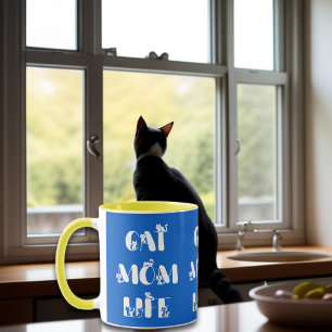 Blue Cat Mom Life Schattigee Typografie Moederdag Mok