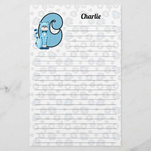 Blue Cat Mongram Boy's Letter C Lined Briefpapier (Voorkant)