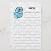 Blue Cat Mongram Boy's Letter C Lined Briefpapier (Voorkant / Achterkant)
