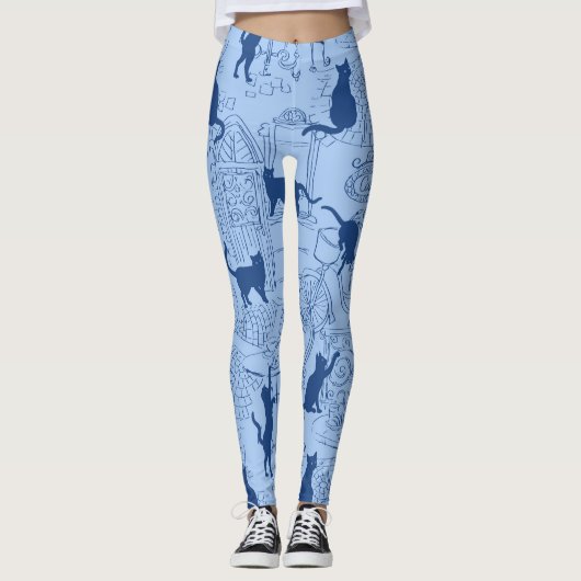 Blue Cat Paris Pattern Leggings (Voorkant)