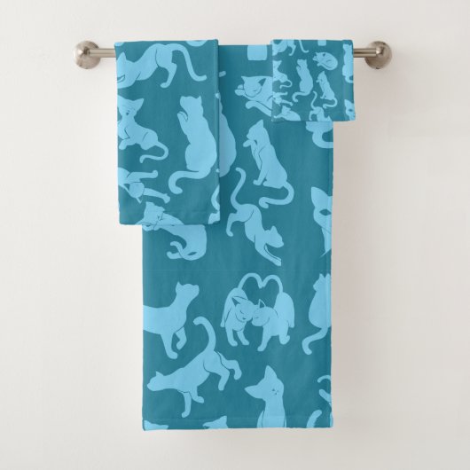 Blue Cat Pattern Bad Handdoek (Insitu)