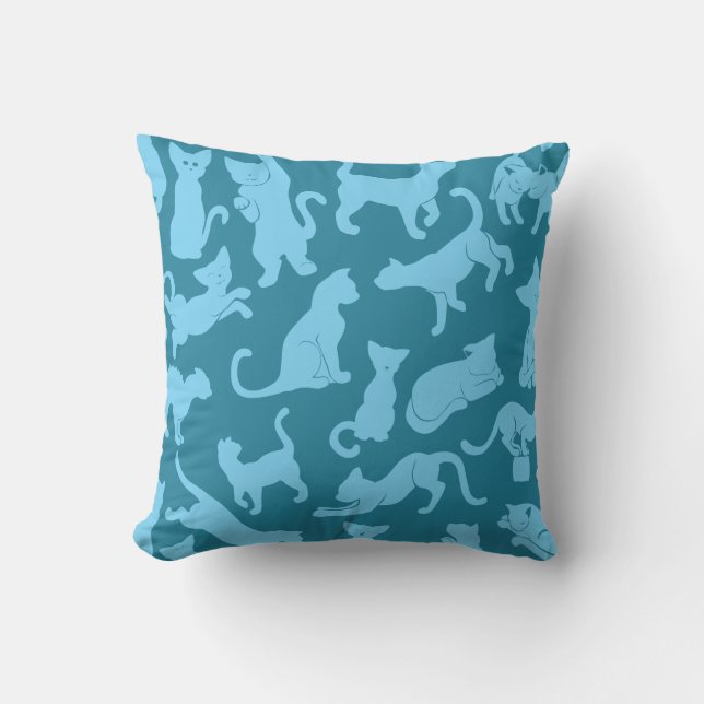Blue Cat Pattern Kussen (Voorkant)