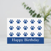 Blue Cat Paw Happy Birthday Flat Card (Staand voorkant)