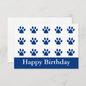 Blue Cat Paw Happy Birthday Flat Card (Voorkant / Achterkant)