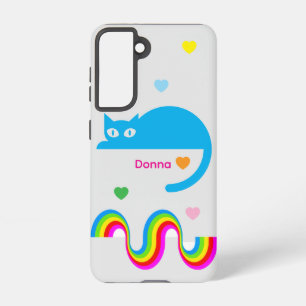 Blue Cat Rainbow Hearts Galaxy Case – Grijs Samsung Galaxy Hoesje