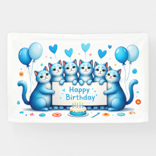 Blue Cat verjaardagsfeest illustratie Spandoek