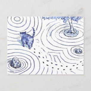 Blue Cat Zen Garden Feestdagenkaart