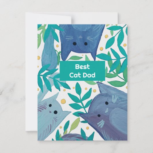 Blue Cats & branches Meilleur chat papa Carte de v (Devant)