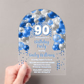 Blue Celebration Balloons 90ste verjaardagsfeest Acryl Uitnodigingen (Insitu (Draagbaar))