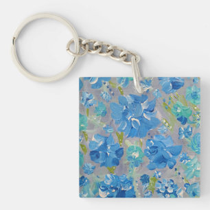 Blue Celebration Bloemen Acryl Sleutelhanger