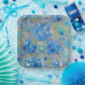 Blue Celebration Floral, 9" vierkant papier Bord (Feest)