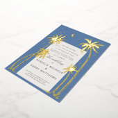 Blue Celestial Palm Tree bruiloft Folie Uitnodigin Folie Uitnodiging (Gedraaid)
