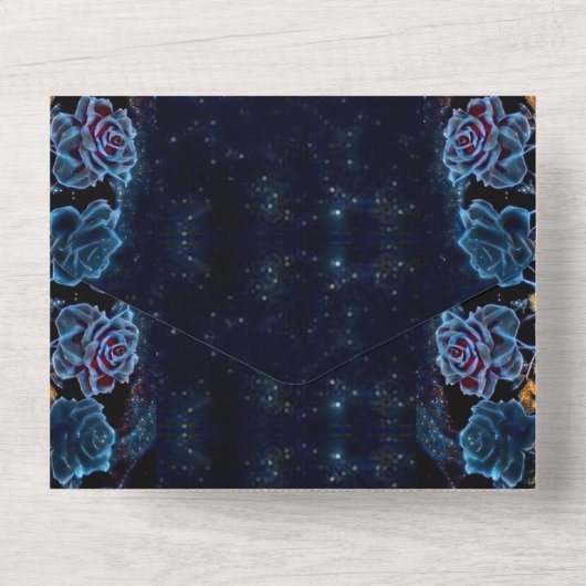 Blue Celestial Roos bruiloft All In One Uitnodiging (Achterkant)