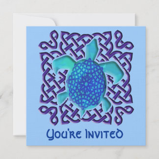 Blue Celtic Knot Turtle Invitations Kaart