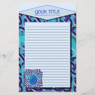 Blue Celtic Knot Turtle Lined Stationery Briefpapier