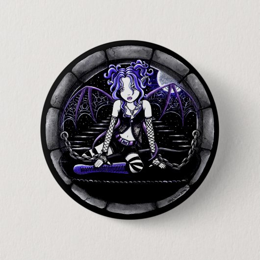 "Blue Chained" Gothic Fairy Art Pinback Button (Voorkant)