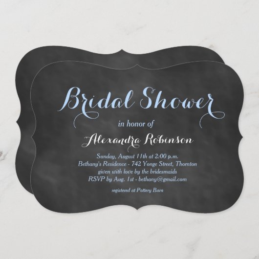 Blue Chalk Bridal Shower-uitnodiging Kaart (Voorkant / Achterkant)