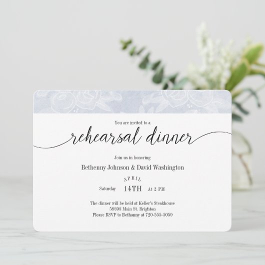 Blue Chalk Rehearsal Dinner Invitation Kaart (Staand voorkant)