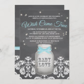 Blue Chalkboard Firefly Mason Jar Baby shower Kaart (Voorkant / Achterkant)