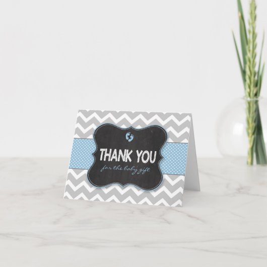 Blue Chalkboard garçon baby shower merci notes (Devant)