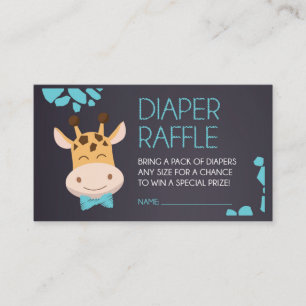 Blue Chalkboard Giraffe Luier Raffle Ticket Informatiekaartje