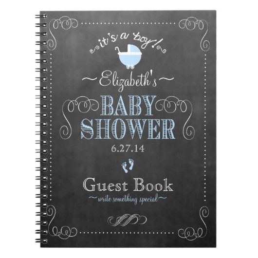 Blue Chalkboard Kijk Baby shower Guestbook Notitieboek (Voorkant)