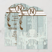 Blue Chandelier Barn Wood Wedding Invitations Kaart (Voorkant / Achterkant)