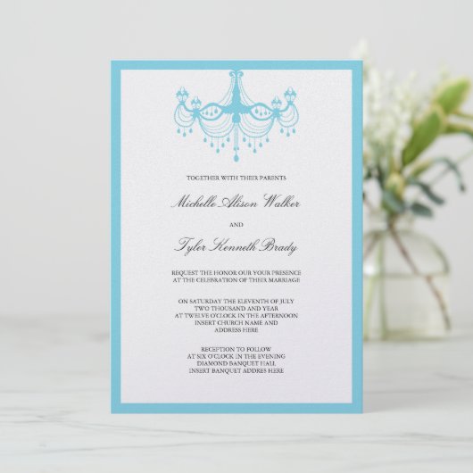 Blue Chandelier Invitation Kaart (Staand voorkant)