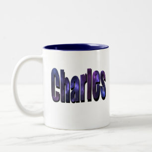 Blue Charles, Name, Logo, Tweekleurige Koffiemok