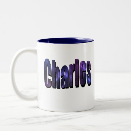 Blue Charles, Name, Logo, Tweekleurige Koffiemok (Links)