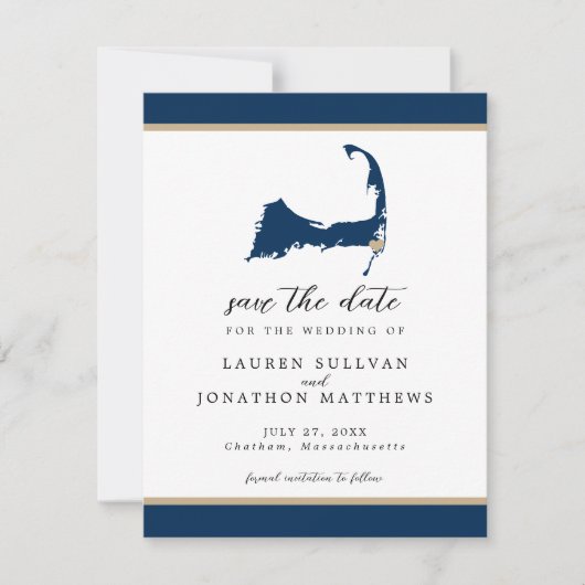 Blue Chatham Cape Cod Map Wedding Save the Date (Voorkant)