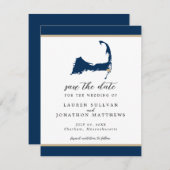 Blue Chatham Cape Cod Map Wedding Save the Date (Voorkant / Achterkant)