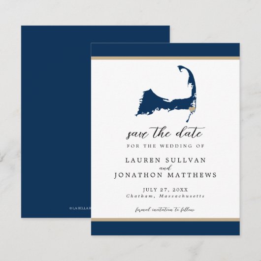 Blue Chatham Cape Cod Map Wedding Save the Date (Voorkant / Achterkant)