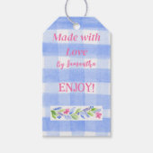 Blue Check Gingham Flowers MADE WITH LOVE log Cadeaulabel (Voorkant)