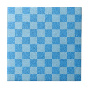 Blue Checker Glitter Tegeltje